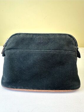 Hermes Bolide Black canvas & leather trim zip top pouch